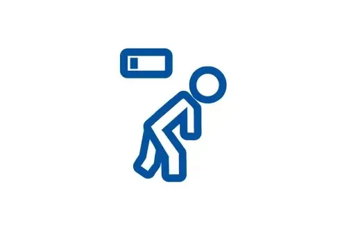 Factory-floor icon representing ergonomic exhaustion risk